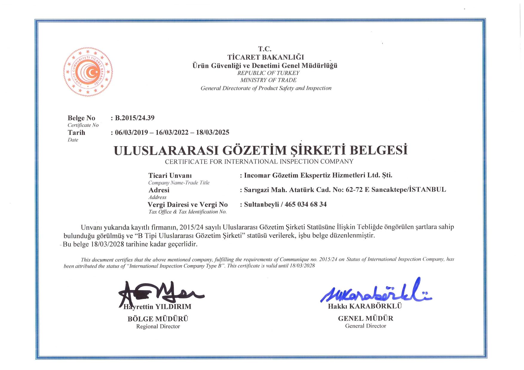 TİCARET BAKANLIĞI B.2015 18.03.2028